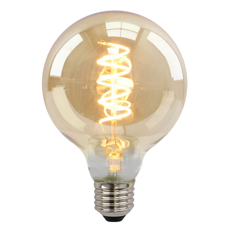 Dimbare Olucia E27 LED lamp, Tuelo, G95, 4W, amber glas, 2200k
