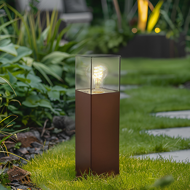 Roestkleur staande buitenlamp Sanel, Smoke glas, 30cm