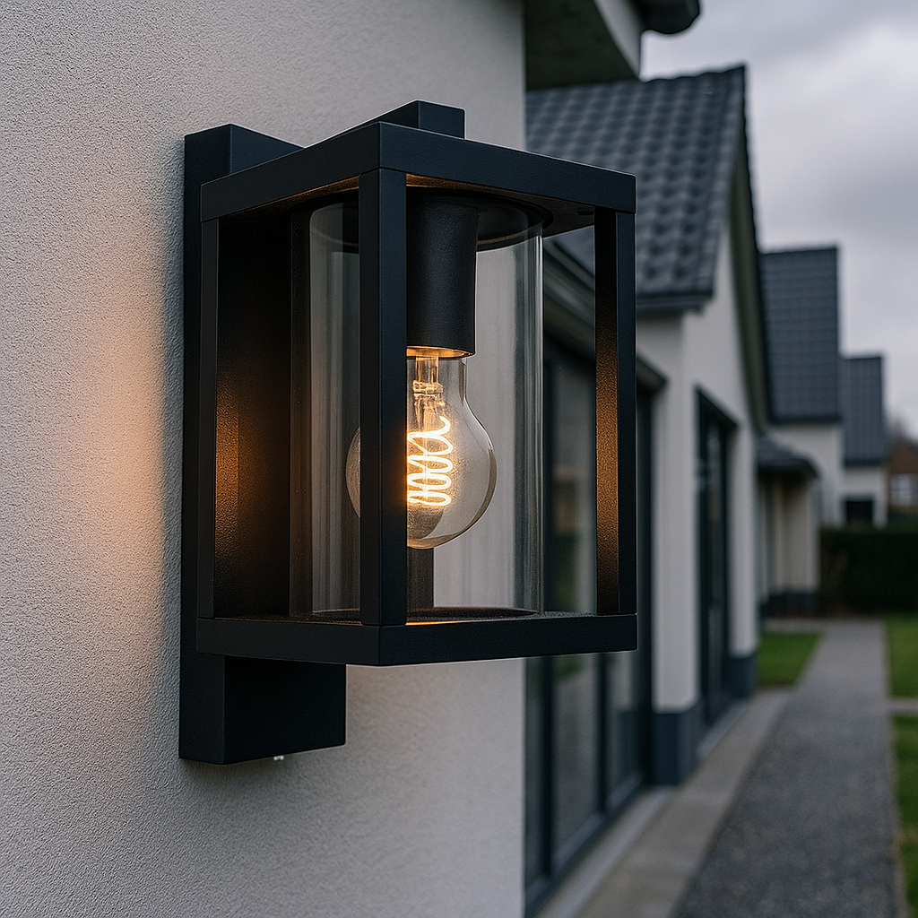 Moderne buiten wandlamp met schemersensor zwart, Amalie, IP54