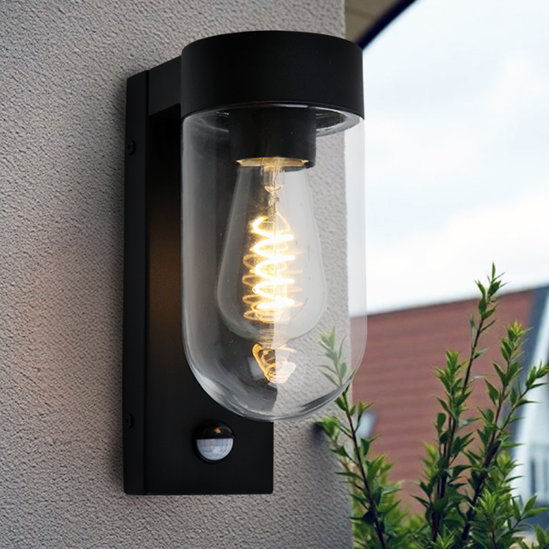 Aluminium buiten wandlamp met bewegingssensor zwart, Bella, IP44