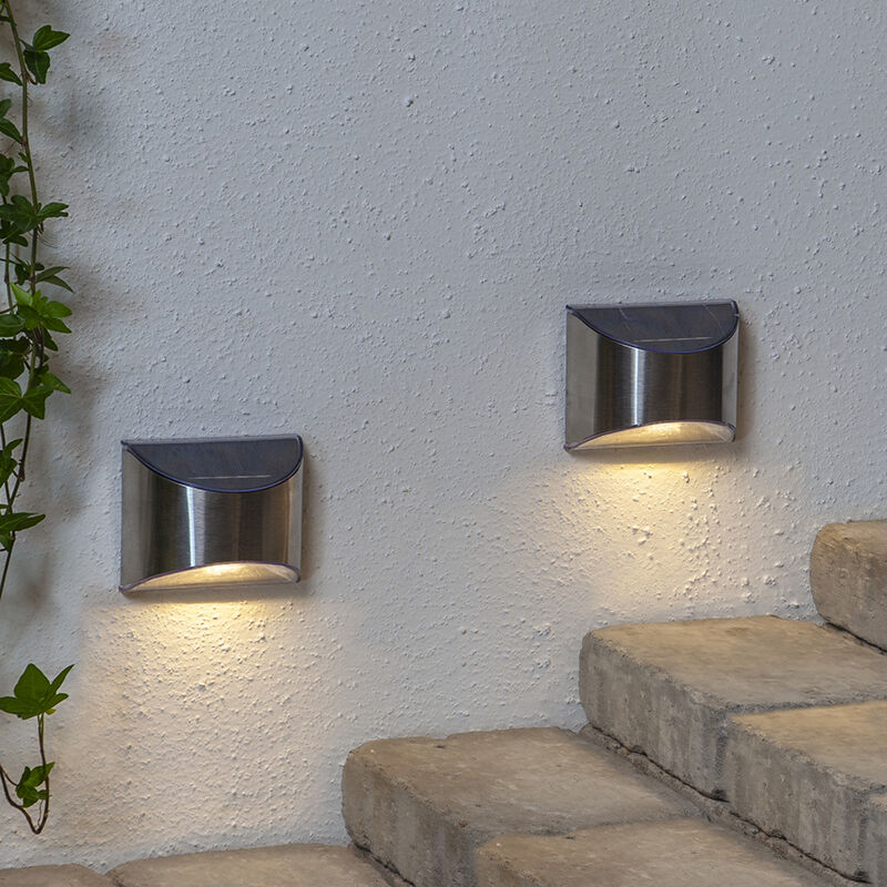 2-pak solar wandlampen Amier, Zilver, met schemersensor