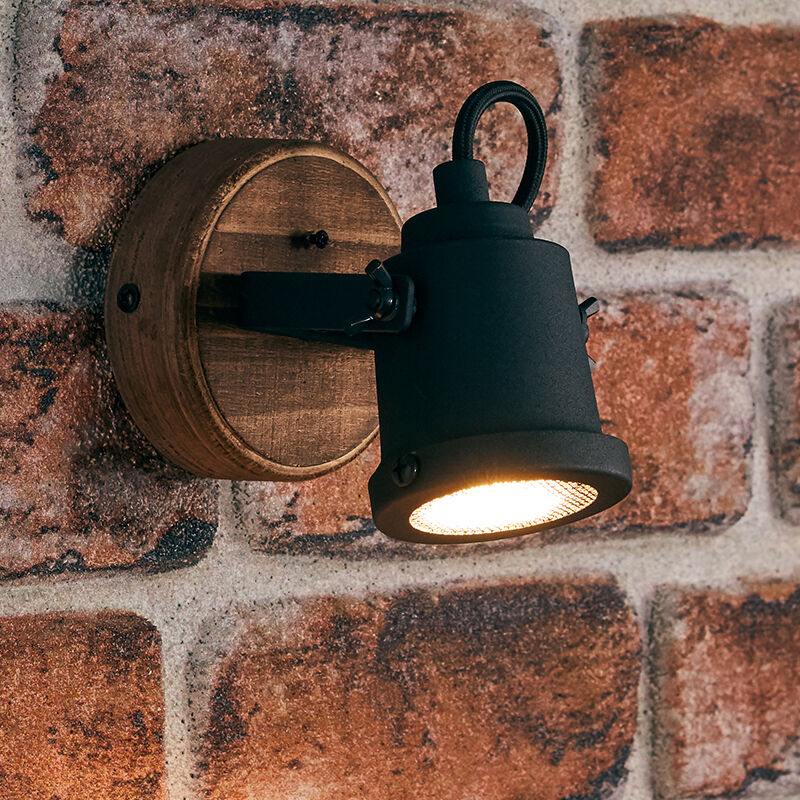 Industriële wandspot Jantina, zwart