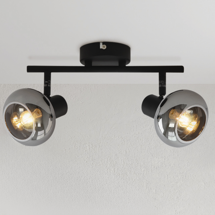 Design plafondspot Tanju, zwart, glas, 2L