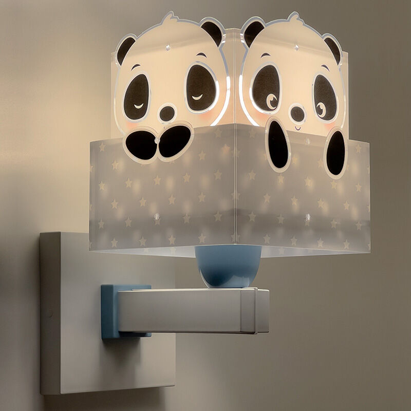 Blauwe kinder wandlamp Panda, kunststof