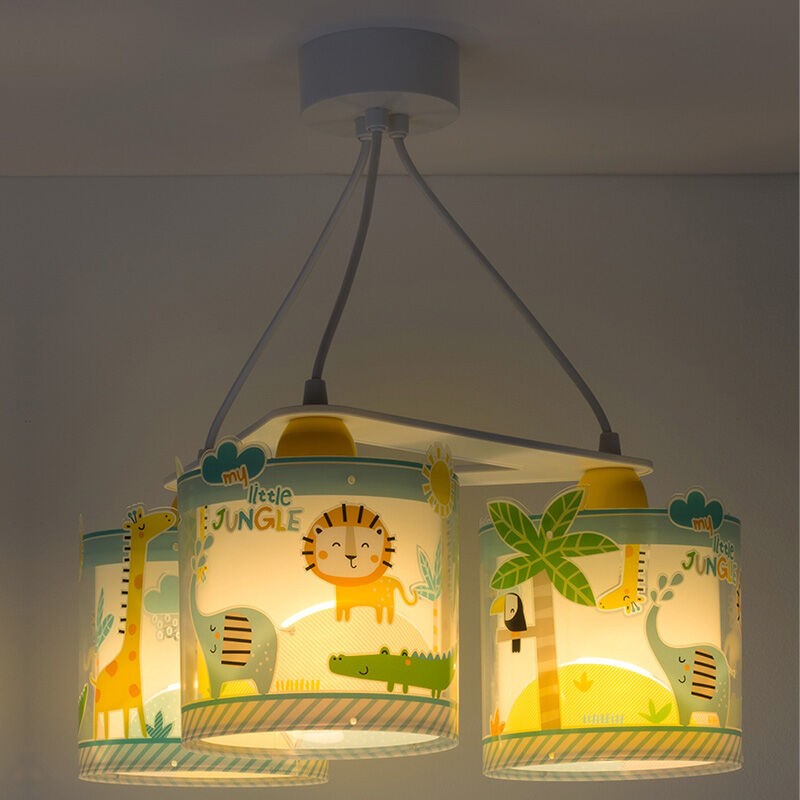 Hanglamp met 3 kapjes en veelkleurige jungle dieren