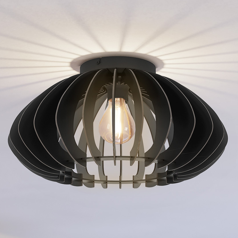 Zwarte industriële plafondlamp hout, Bergama