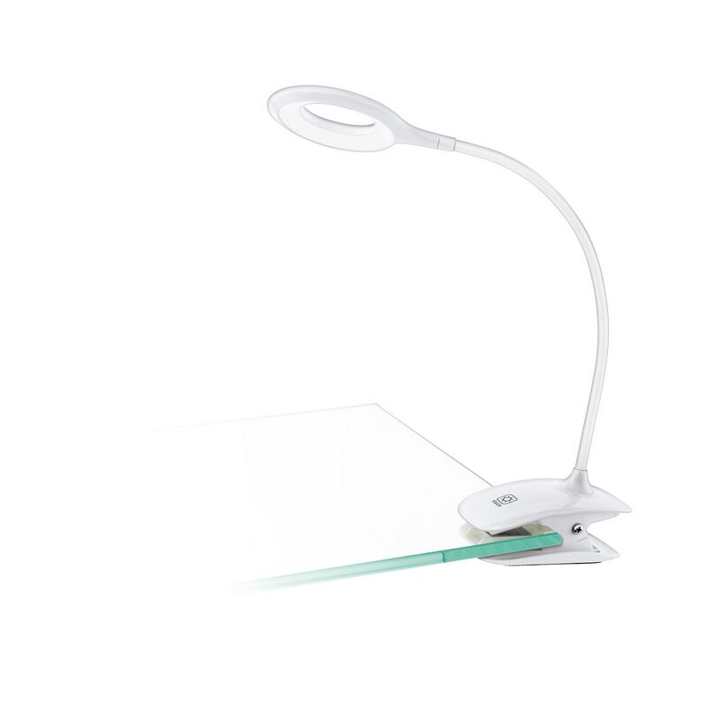 Witte klemlamp kunststof, Chana, 3W, 3000K LED, met schakelaar
