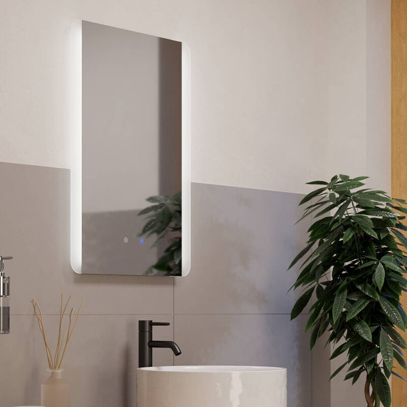 Grijze moderne spiegel met verlichting glas, Bibi, 7,1W, warm tot koud wit verstelbare LED, IP44, met schakelaar