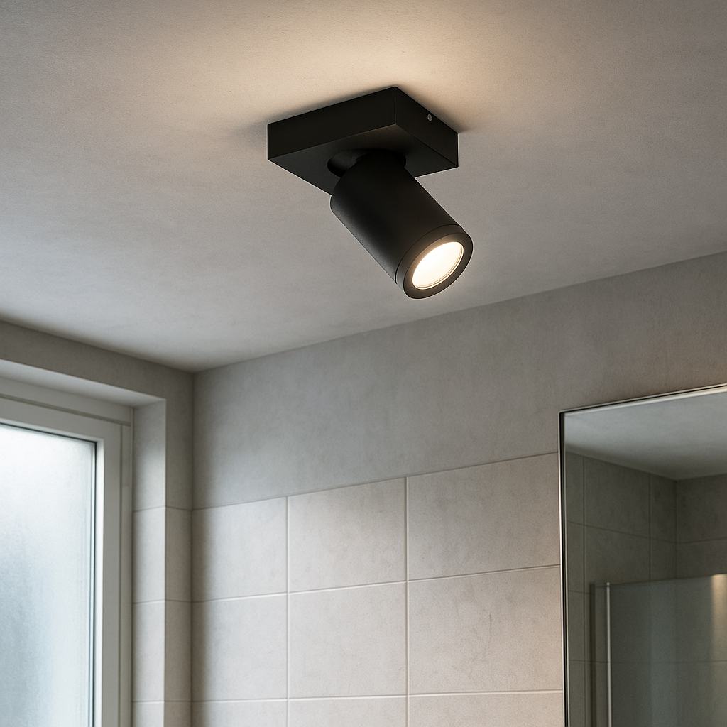 Zwarte badkamer plafondspot Kenan, 1L, IP44