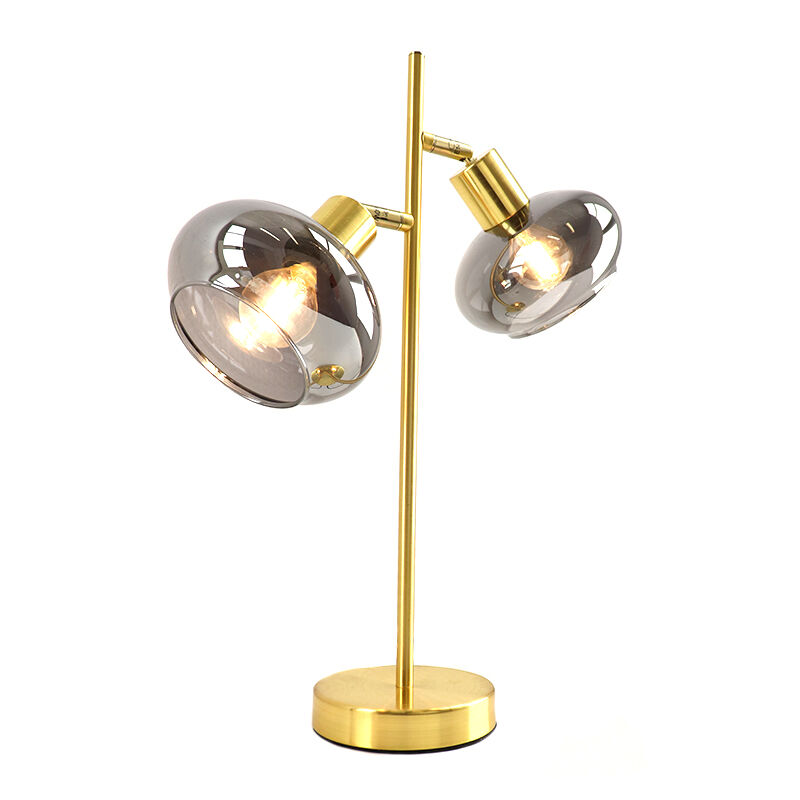 Design tafellamp Skip, goud met rookglas, Rond, 3L