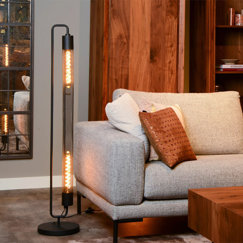 Zwarte vloerlamp Calixt, staal, met aan/uit schakelaar