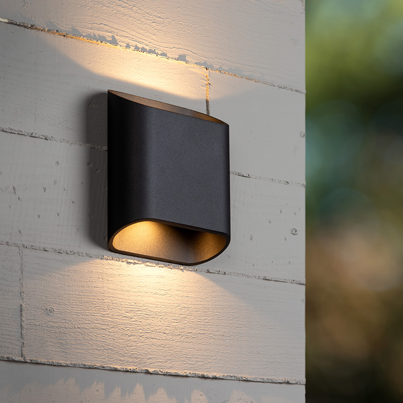 Zwarte up down wandlamp modern, Atila, 5W, 2700K LED, IP65