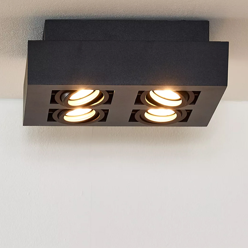 Zwarte dim to warm plafondspot Xirax, incl. 4x 5w GU10