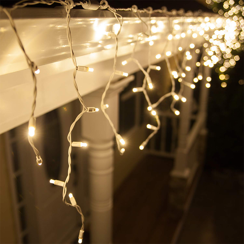 6m koppelbare ijspegelverlichting, Wit snoer, IP67, 50 cm hoog - Warm wit