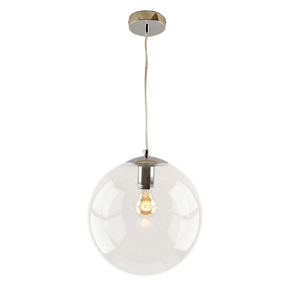 Bol hanglamp Dolf, chroom ophangpendel, Transp. glas, 30cm