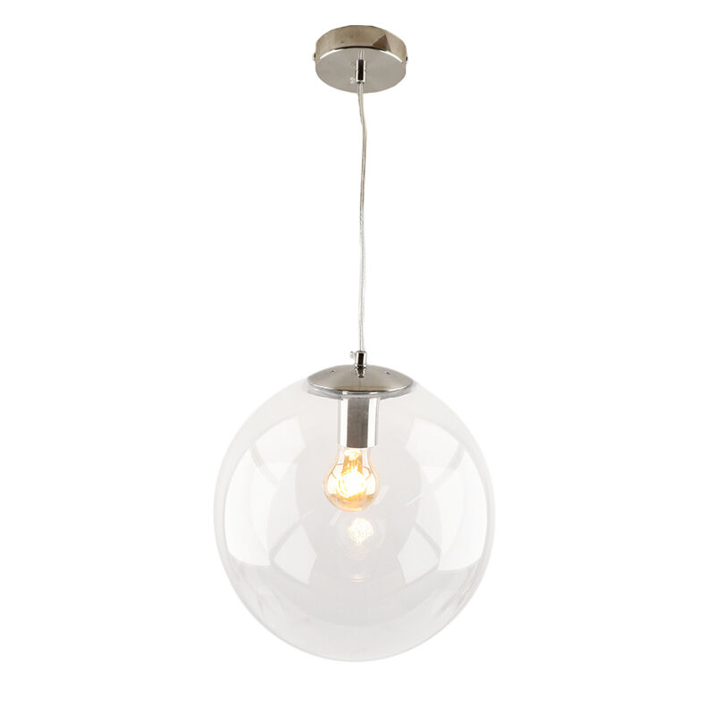 Bol hanglamp Dolf, nikkel ophangpendel, Transp. glas, 40cm