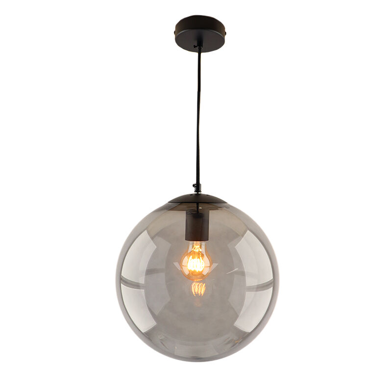 Bol hanglamp Dolf, zwarte ophangpendel, rookglas, 20cm