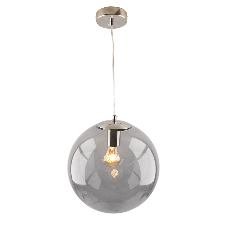 Bol hanglamp Dolf, nikkel ophangpendel, rookglas, 30cm