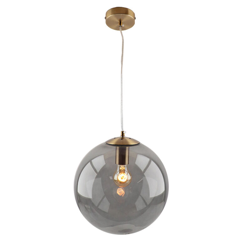 Bol hanglamp Dolf, gouden ophangpendel, rookglas, 30cm