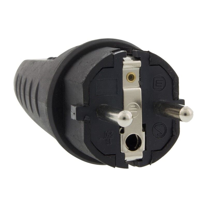 Stekker Randaarde Rubber 10/16 Ampère, Zwart