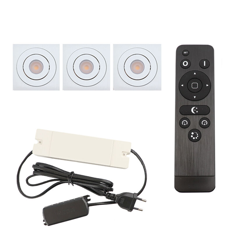3 kantelbare veranda spots Rona vierkant, IP44, met aansluitset en afstandsbediening, wit