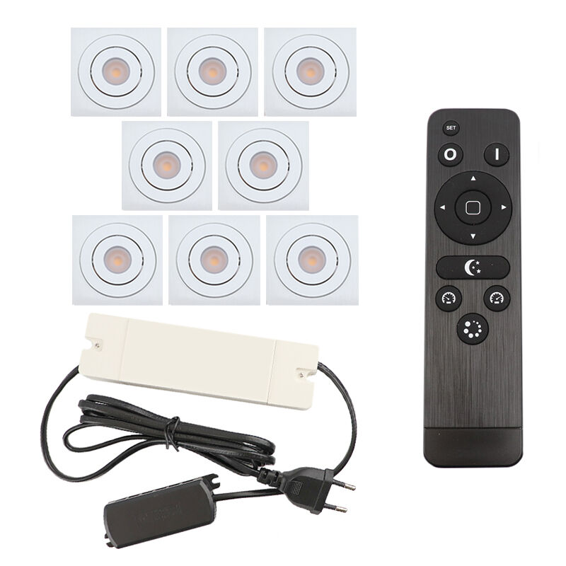 8 kantelbare veranda spots Rona vierkant, IP44, met aansluitset en afstandsbediening, wit
