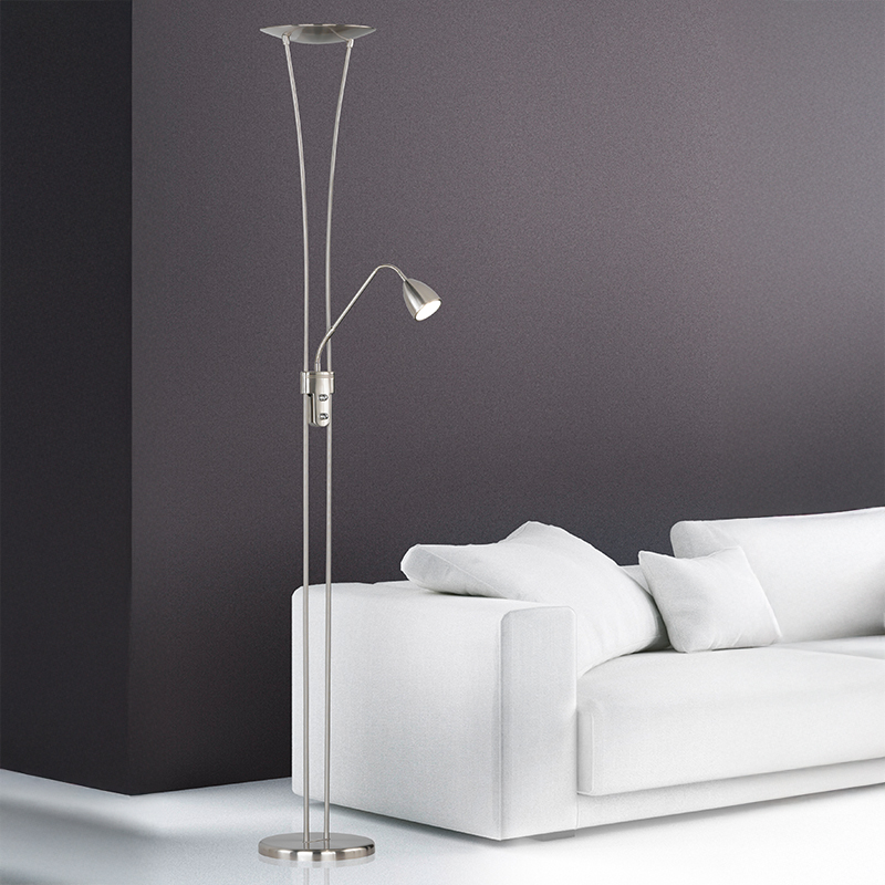 Nikkelen vloerlamp klassiek, Stijn, 20W, 3000K LED, met schakelaar