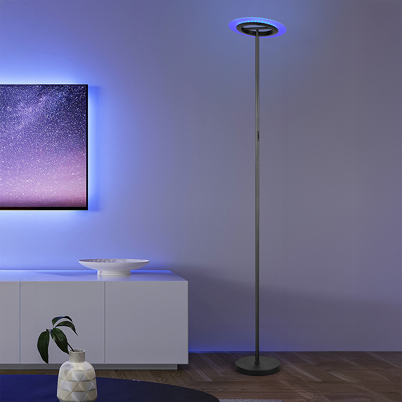 Zwarte vloerlamp modern, Sanjeev, 16,5W, RGBW LED, met afstandsbediening