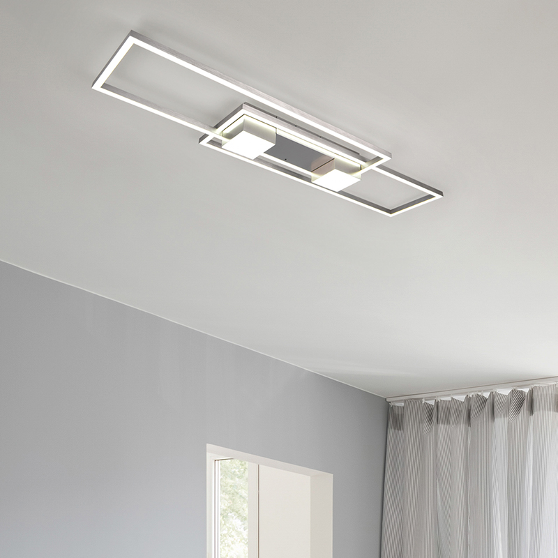 Nikkelen plafonnière design, Sohaib, 37W, warm tot koud wit verstelbare LED, 3-staps dimbaar