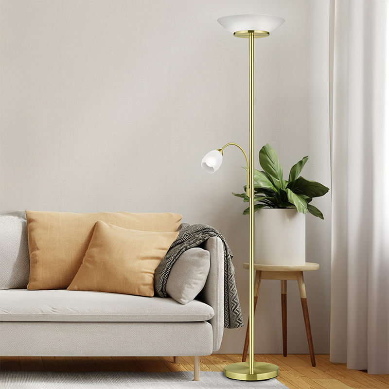 Messing staande leeslamp Larry, metaal, modern