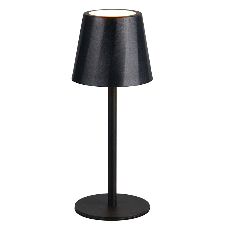 Zwarte oplaadbare tafellamp metaal, Priya, 1,6W, warm tot koud wit verstelbare LED, 3-staps dimbaar