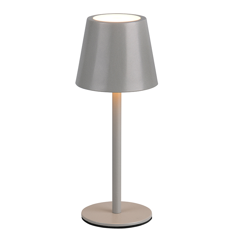 Grijze oplaadbare tafellamp metaal, Priya, 1,6W, warm tot koud wit verstelbare LED, 3-staps dimbaar