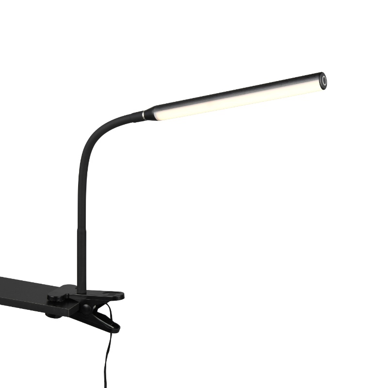 Zwarte klemlamp modern, Rommert, 5W, warm tot koud wit verstelbare LED, met touchdimmer
