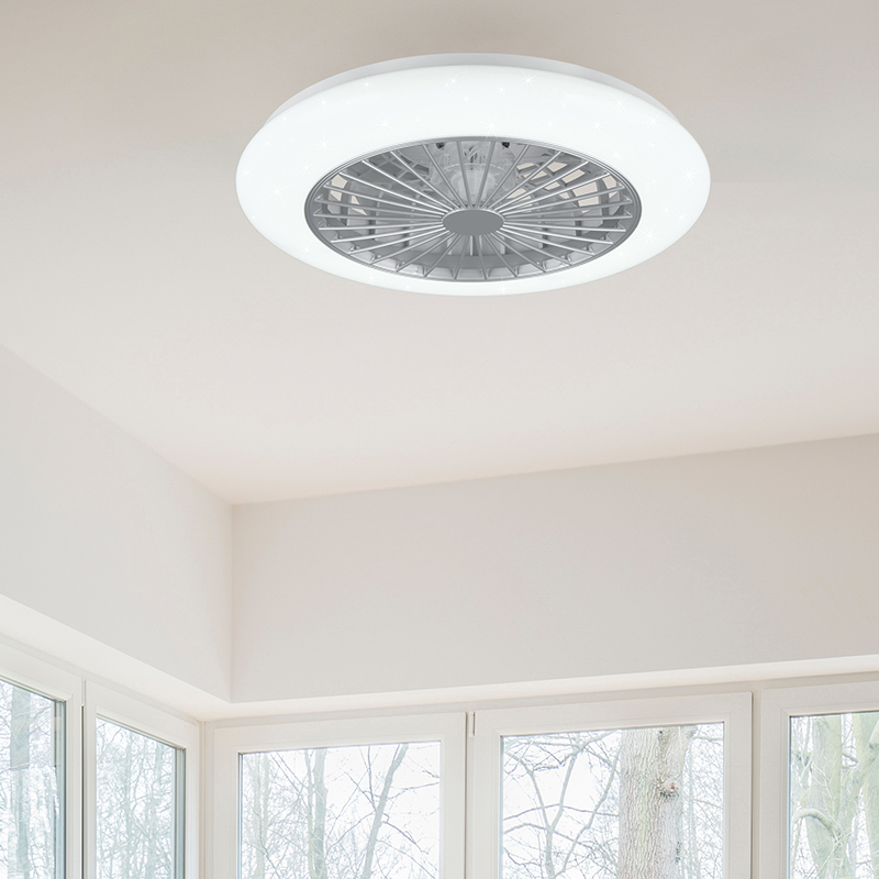 Grijze plafondventilator modern, Damyan, 30W, RGBW LED, met afstandsbediening