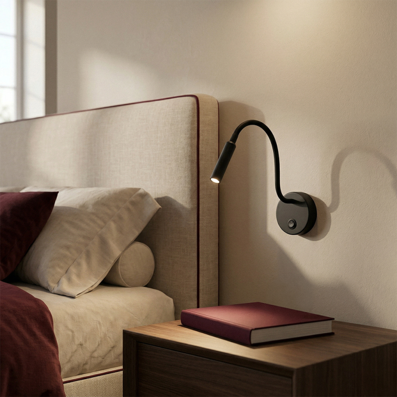Moderne bedlamp zwart, Fiona, met schakelaar Moderne bedlamp zwart, Fiona, met schakelaar