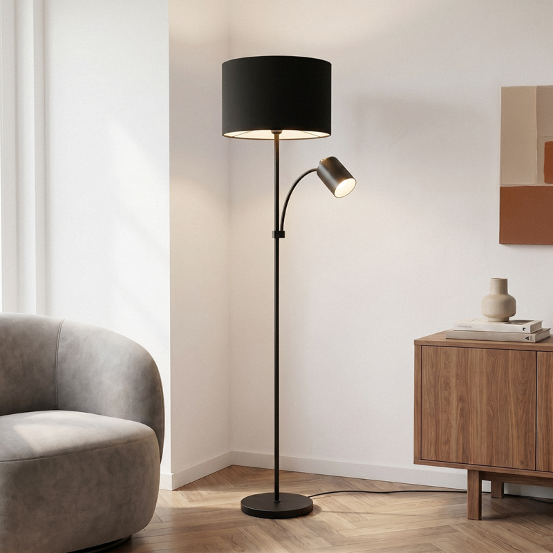 Moderne staande leeslamp zwart, Zev, met schakelaar