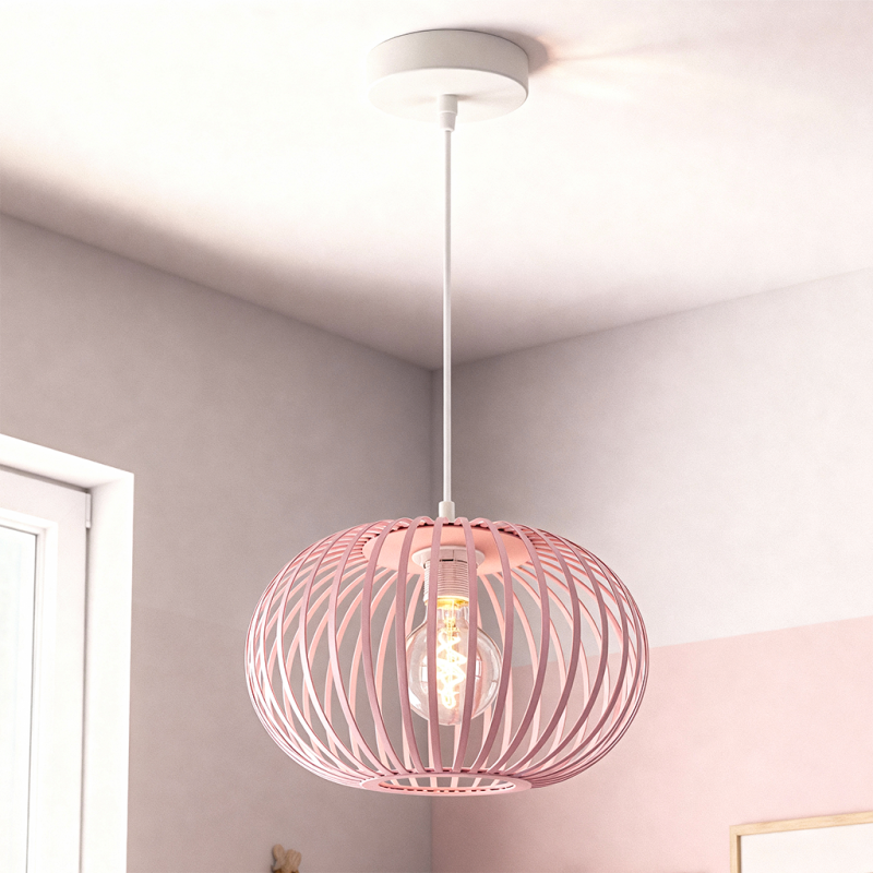 Roze kinder hanglamp Lieve, metaal, industrieel Roze kinder hanglamp Lieve, metaal, industrieel