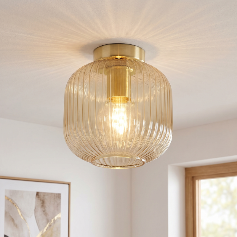 Amberkleurige plafondlamp Charlois, glas, retro