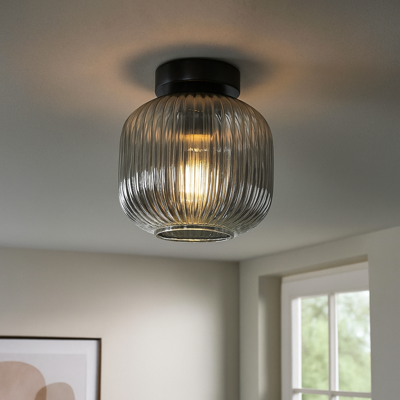 Grijze plafondlamp Charlois, glas, retro