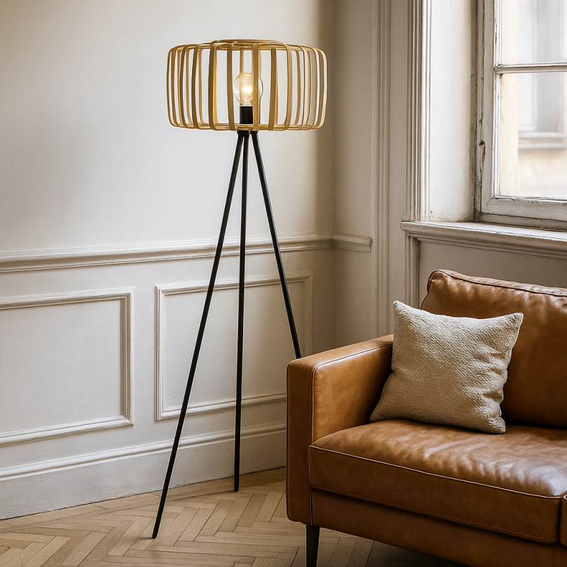 Bamboe vloerlamp bruin, Tina, met schakelaar