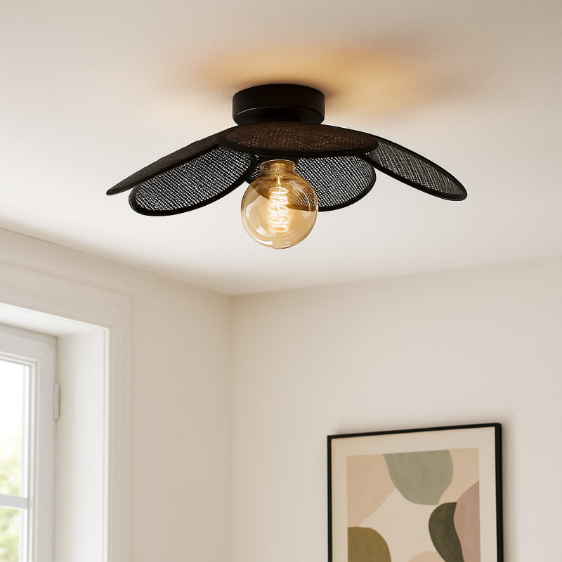 Rotan plafondlamp zwart, Rowen Rotan plafondlamp zwart, Rowen