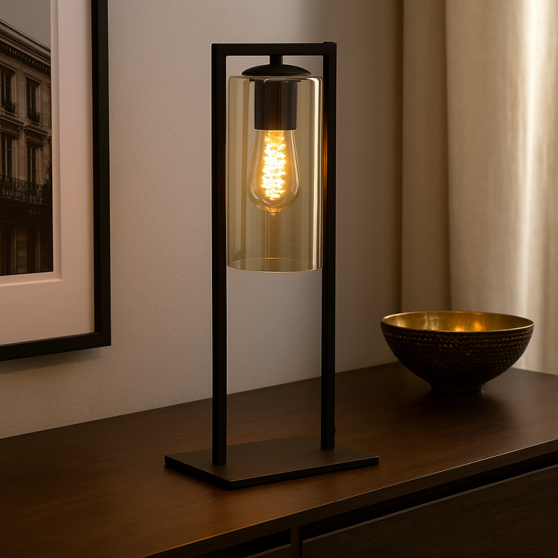 Industriële tafellamp zwart, Tonia, met schakelaar