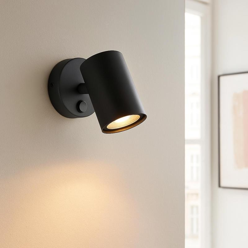 Moderne wandspot zwart, Elena, met schakelaar