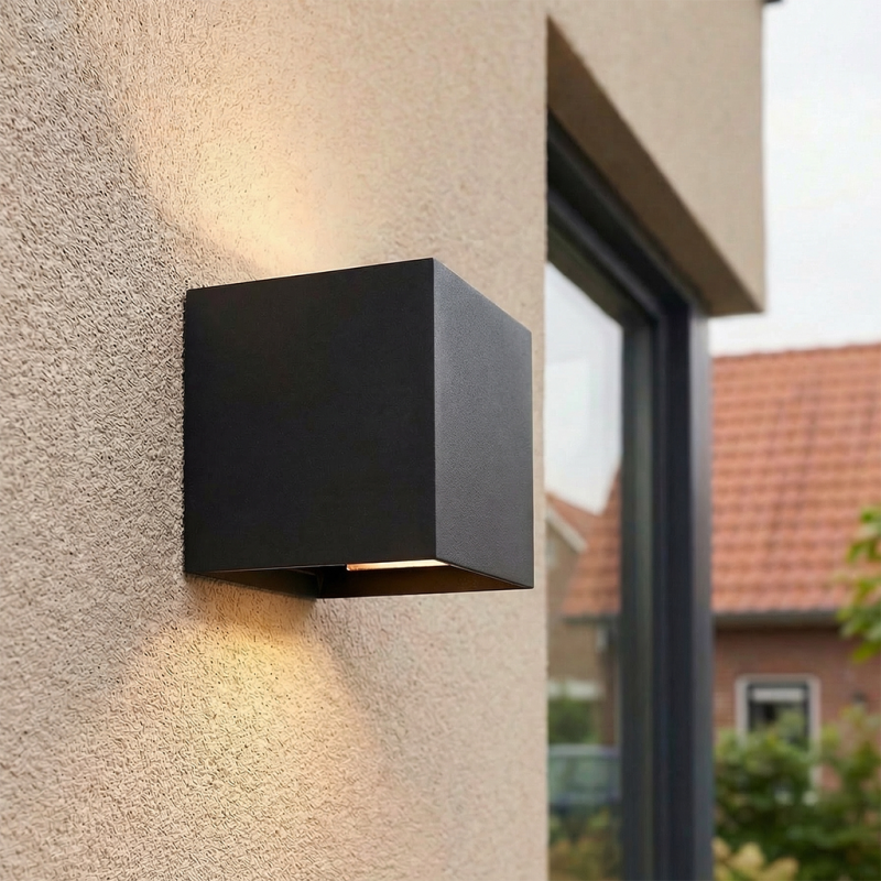 Zwarte buiten wandlamp Dion, aluminium, modern, IP65, dim-to-warm