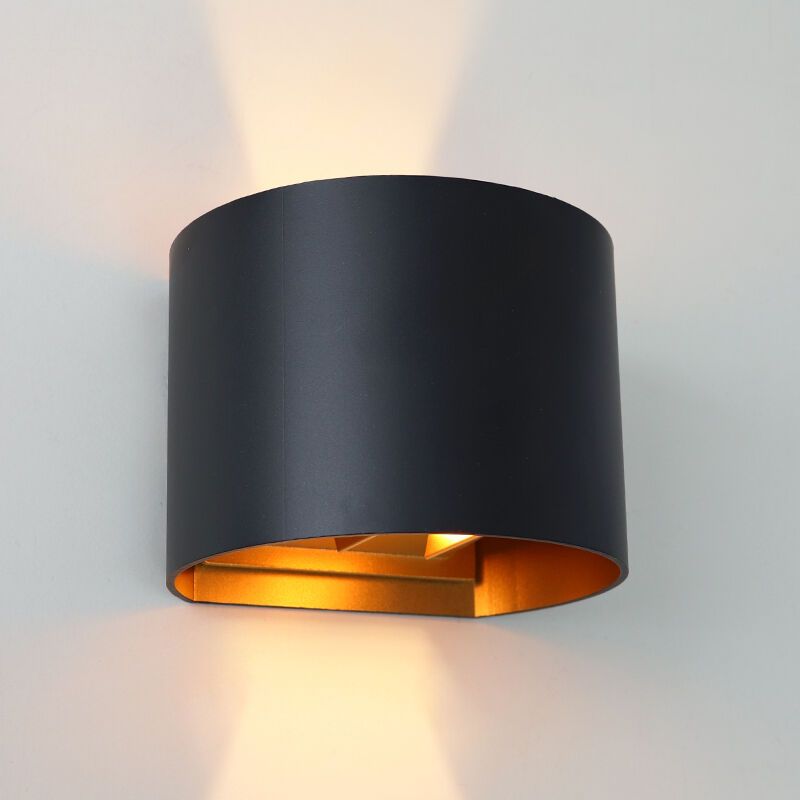 Up down wandlamp zwart met gouden binnenzijde, Dion, 6W, 2700K LED, IP65