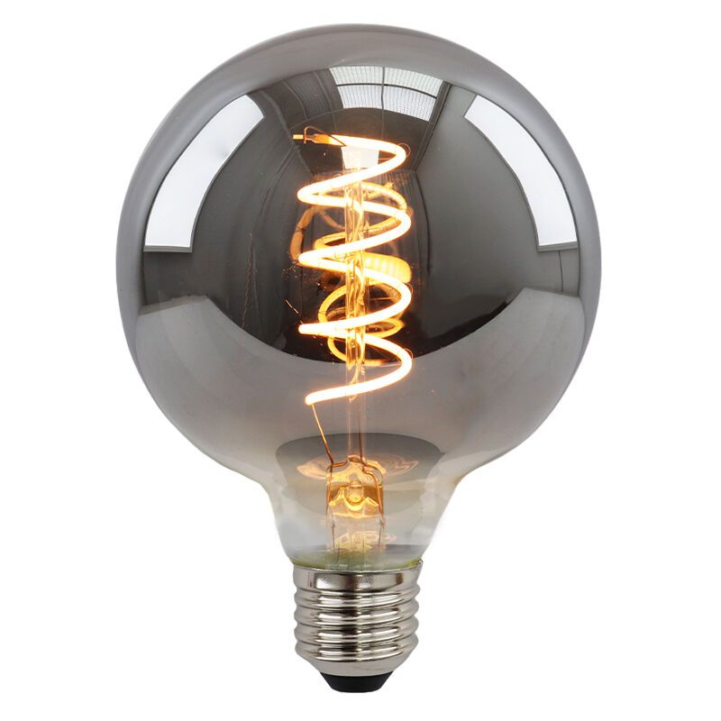 Dimbare Olucia E27 LED lamp, Tuelo, G95, 4W, rookglas, 2200k Dimbare Olucia E27 LED lamp, Tuelo, G95, 4W, rookglas, 2200k