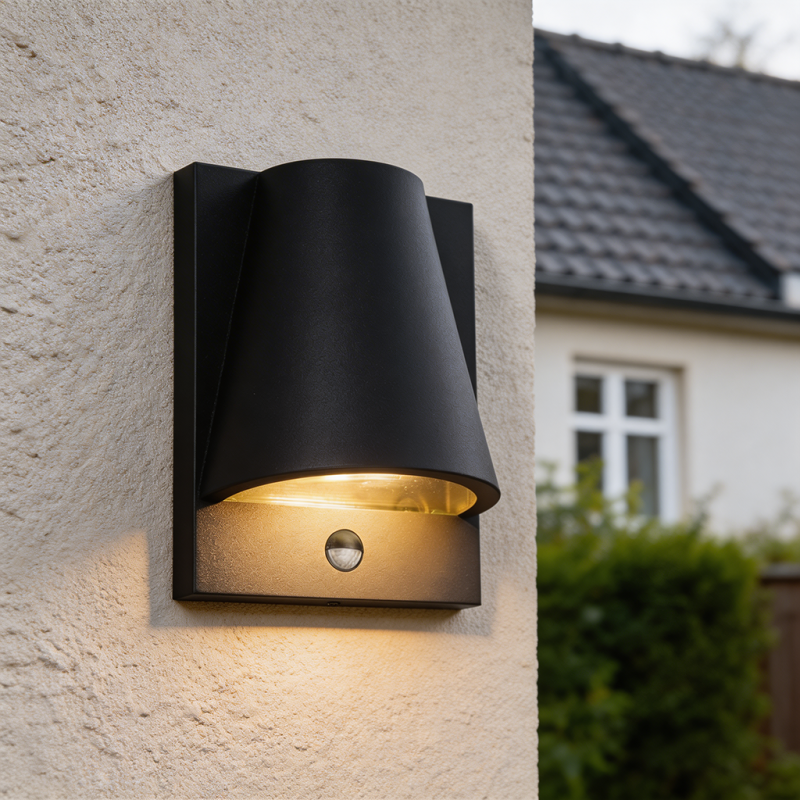 Moderne buiten wandlamp met bewegingssensor zwart, Luana, IP43