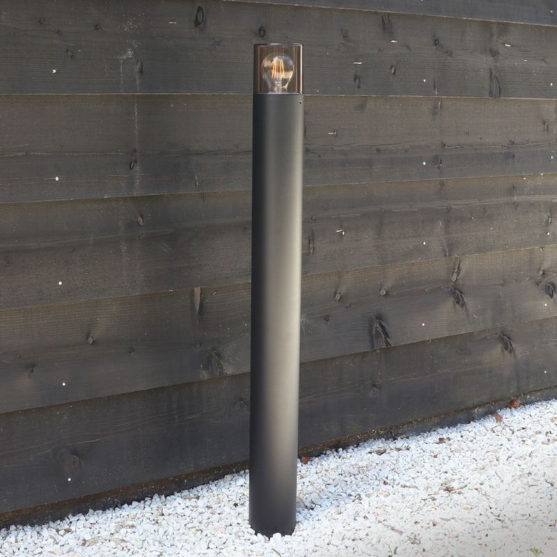 Zwarte staande buitenlamp Sanel, Smoke glas, 90cm