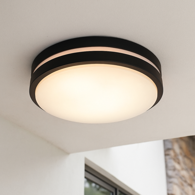 Kunststof buiten plafondlamp met bewegingssensor zwart, James, IP44