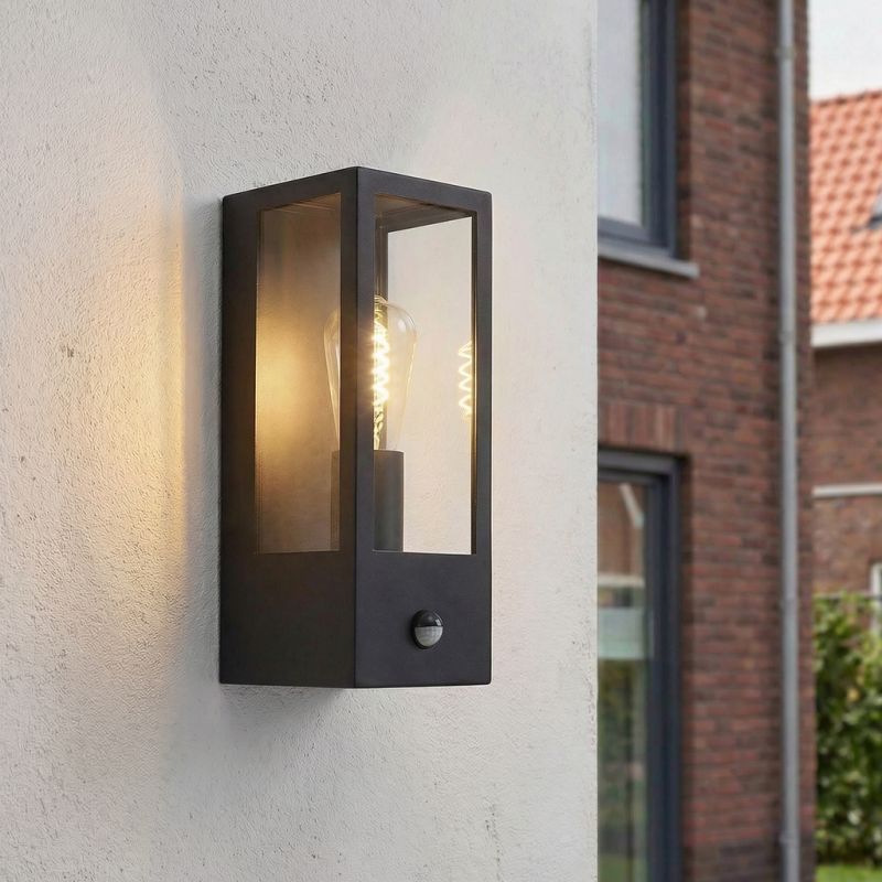 Moderne buiten wandlamp met bewegingssensor zwart, Senne, IP44